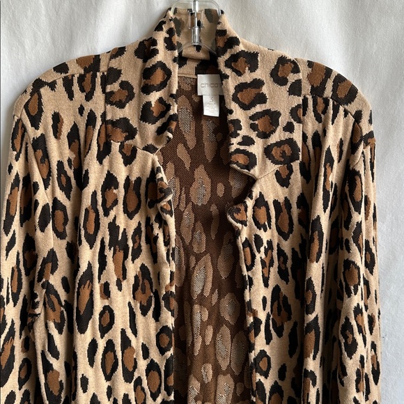 Chico's animal print long open-front knit cardigan sweater jacket, size 3 (XL) - Picture 2 of 8